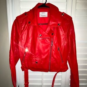 BERSHKA red moto jacket size medium